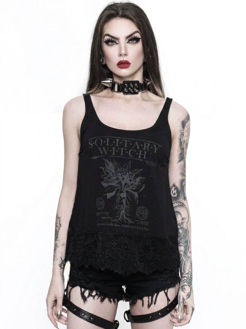KILLSTAR Botany Solitary Witch lace trim tank top